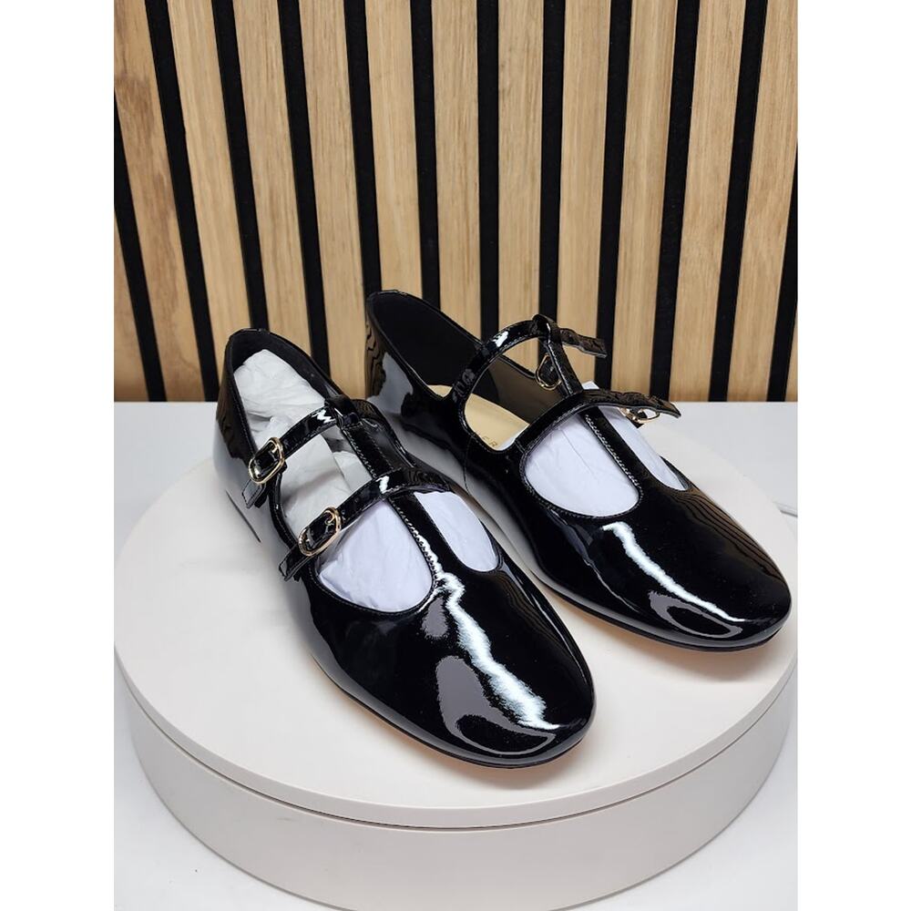 NEW - Marc Fisher Women’s Leather T-Strap Flats Double Buckle Shoes - Size 8.5 M